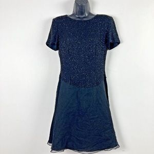 BIEFF Basix beaded Cocktail Dress Vtg Sz 10 
black chiffon silk